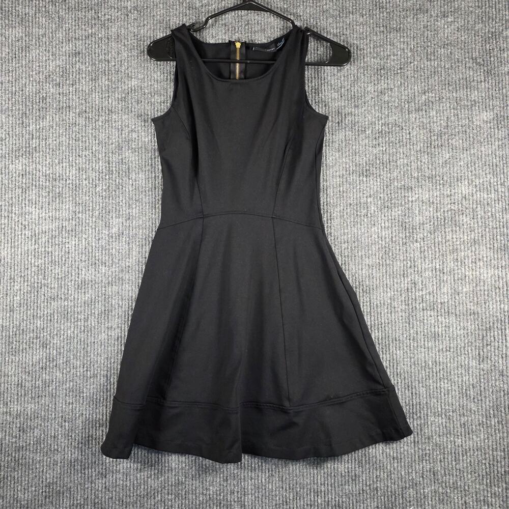Cynthia Rowley Black Fit Flare Dress Sleeveless Gold Zip Back‎ Size S